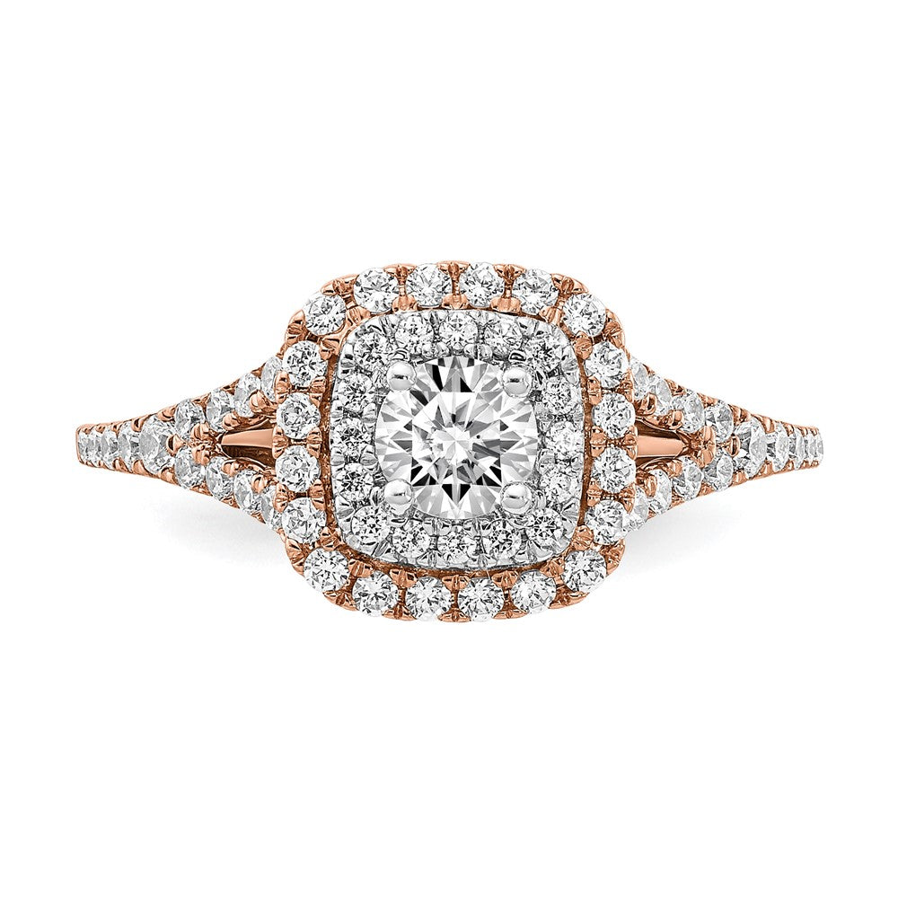 14k Rose and White Gold Double Halo (Holds 1/3 carat (4.5mm) Round Center) 1/2 carat Diamond Semi-mount Engagement Ring
