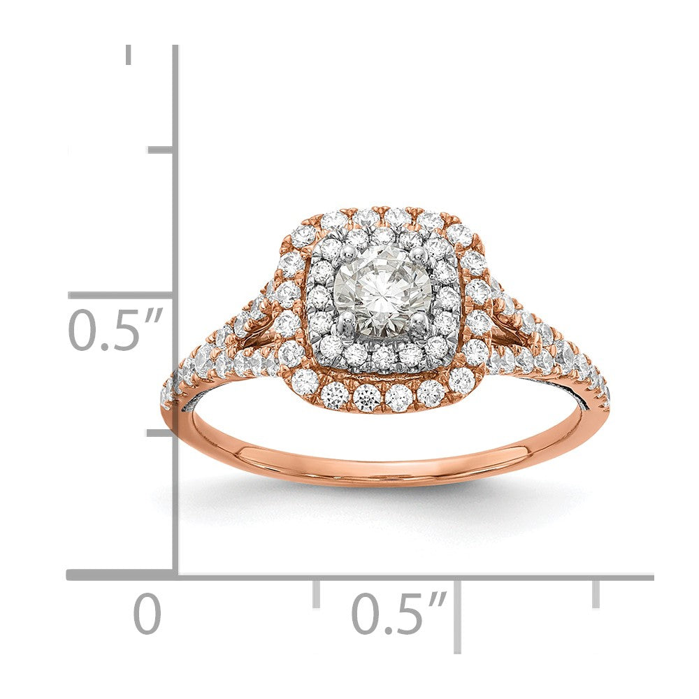 14k Rose and White Gold Double Halo (Holds 1/3 carat (4.5mm) Round Center) 1/2 carat Diamond Semi-mount Engagement Ring