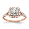 14k Rose and White Gold Double Halo (Holds 1/3 carat (4.5mm) Round Center) 1/2 carat Diamond Semi-mount Engagement Ring