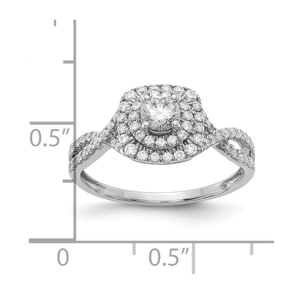 14k White Gold Double Halo (Holds 1/3 carat (4.5mm) Round Center) 3/8 carat Diamond Semi-mount Engagement Ring