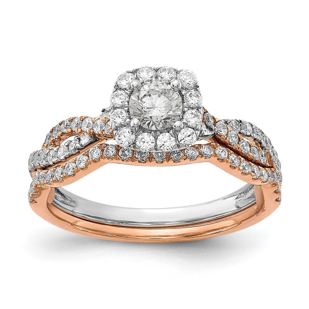 14K Two-Tone Lab Grown VS/SI+ G+ Dia Complete Square Halo Eng Ring