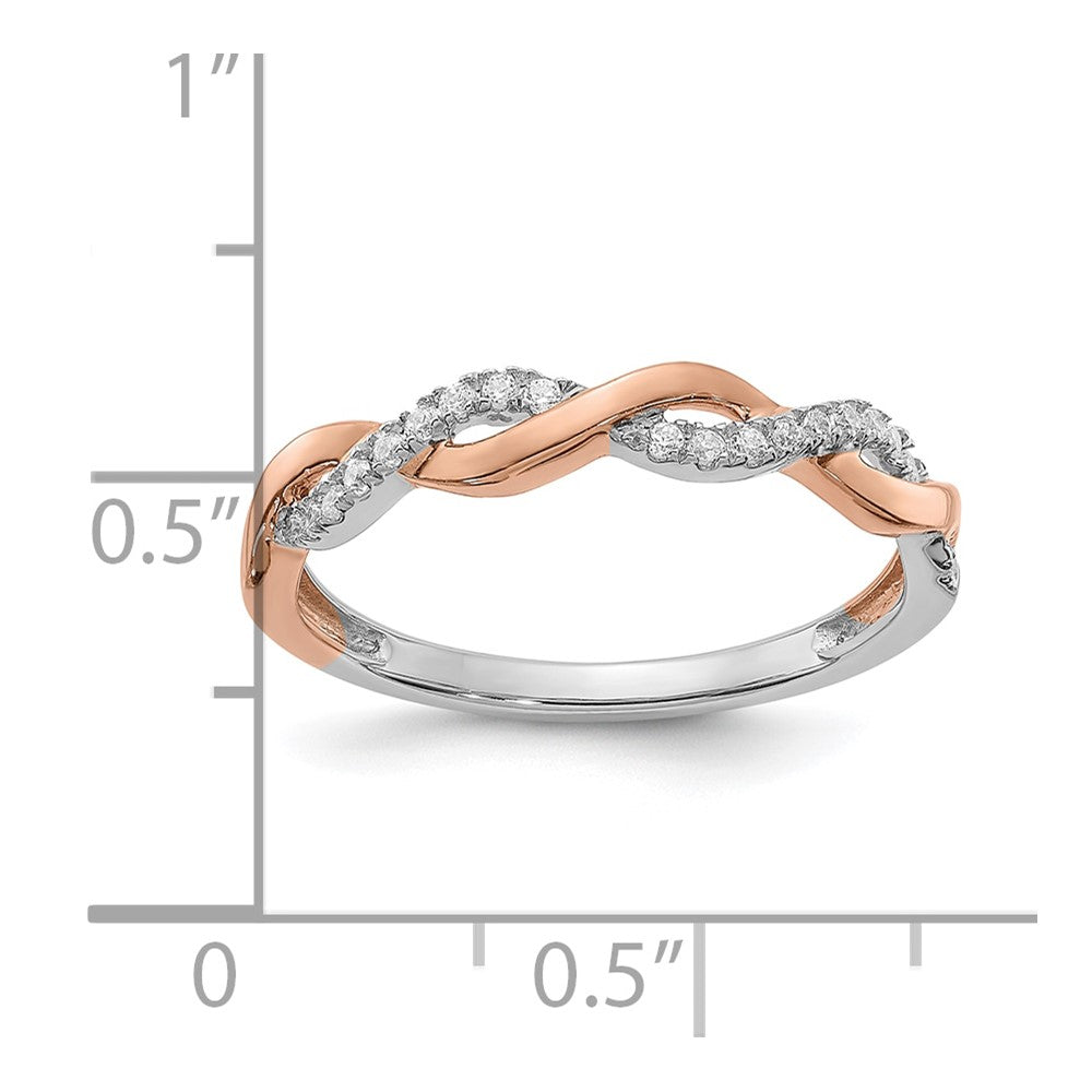 14k White and Rose Gold Criss-Cross 1/8 carat Diamond Complete Wedding Band
