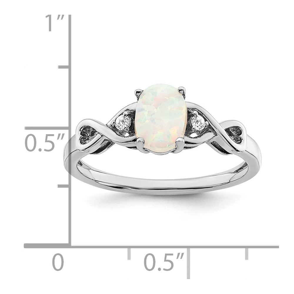 10K White Gold Created Opal and Diamond Ring