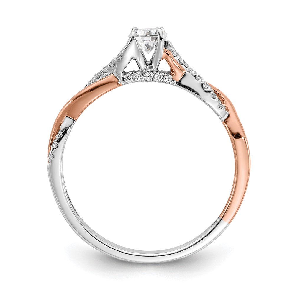14k White and Rose Gold Criss-Cross (Holds 1/4 carat (4.1mm) Round Center) 1/8 carat Diamond Semi-mount Engagement Ring