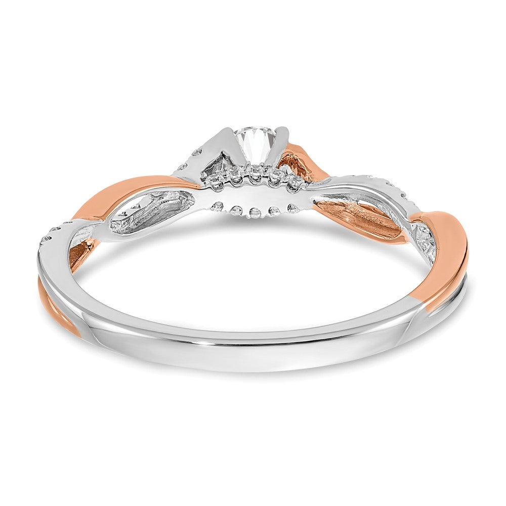 14k White and Rose Gold Criss-Cross (Holds 1/4 carat (4.1mm) Round Center) 1/8 carat Diamond Semi-mount Engagement Ring