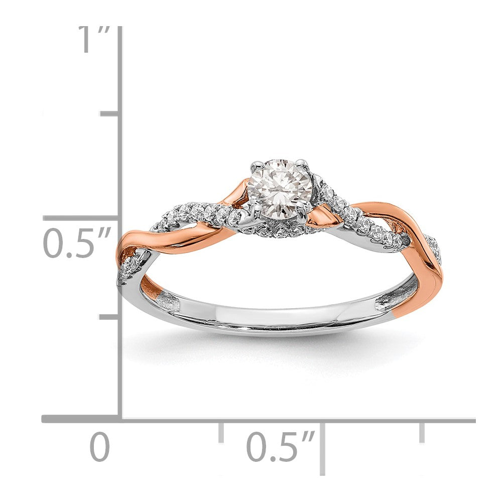 14k White and Rose Gold Criss-Cross (Holds 1/4 carat (4.1mm) Round Center) 1/8 carat Diamond Semi-mount Engagement Ring