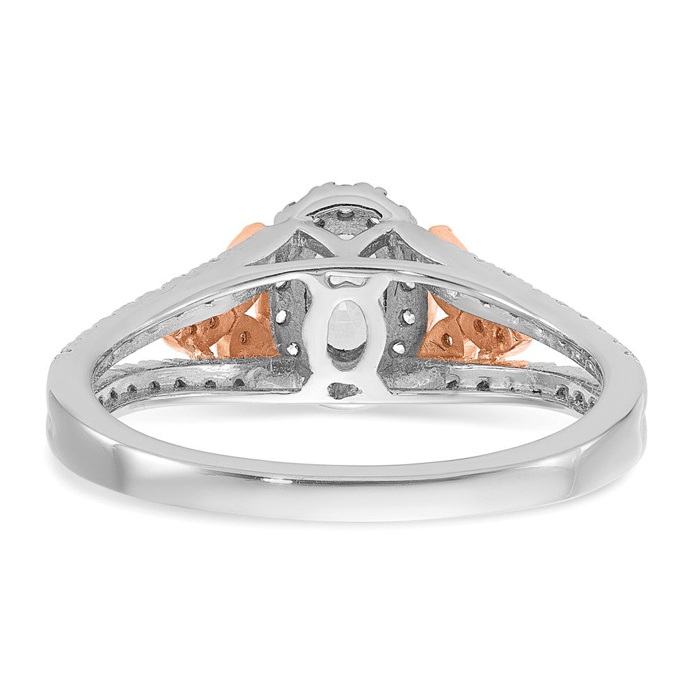 14k Two-tone Rose and White Gold 3/4 carat Lab Grown Diamond VS/SI+ G+ Oval Complete Halo Engagement Ring