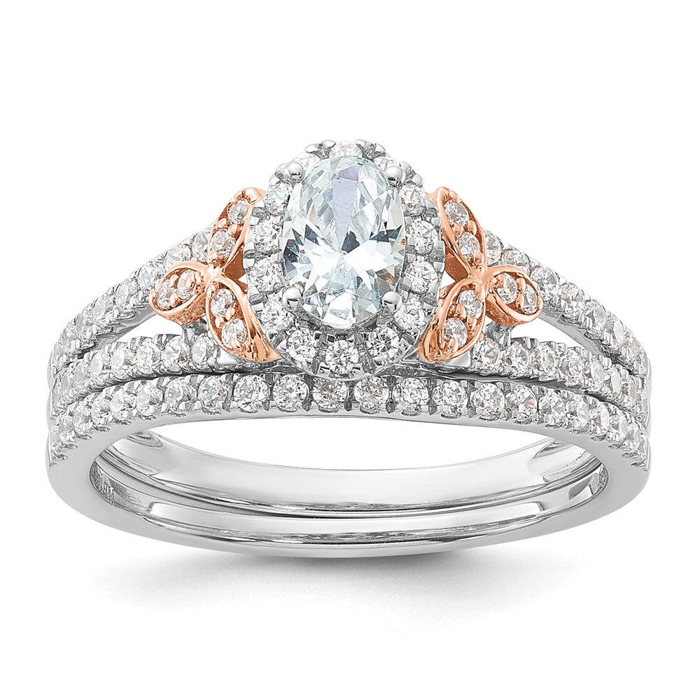 14k Two-tone Rose and White Gold 3/4 carat Lab Grown Diamond VS/SI+ G+ Oval Complete Halo Engagement Ring