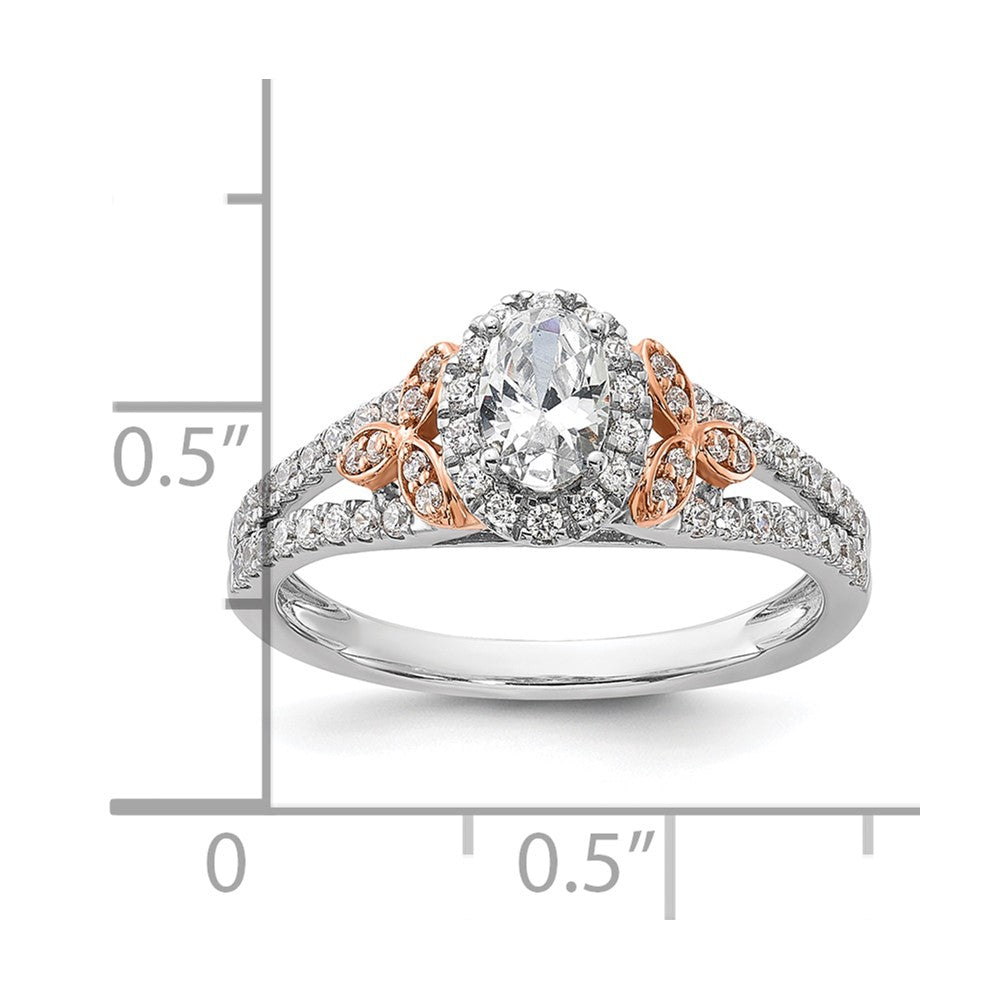 14k Two-tone Rose and White Gold 3/4 carat Lab Grown Diamond VS/SI+ G+ Oval Complete Halo Engagement Ring