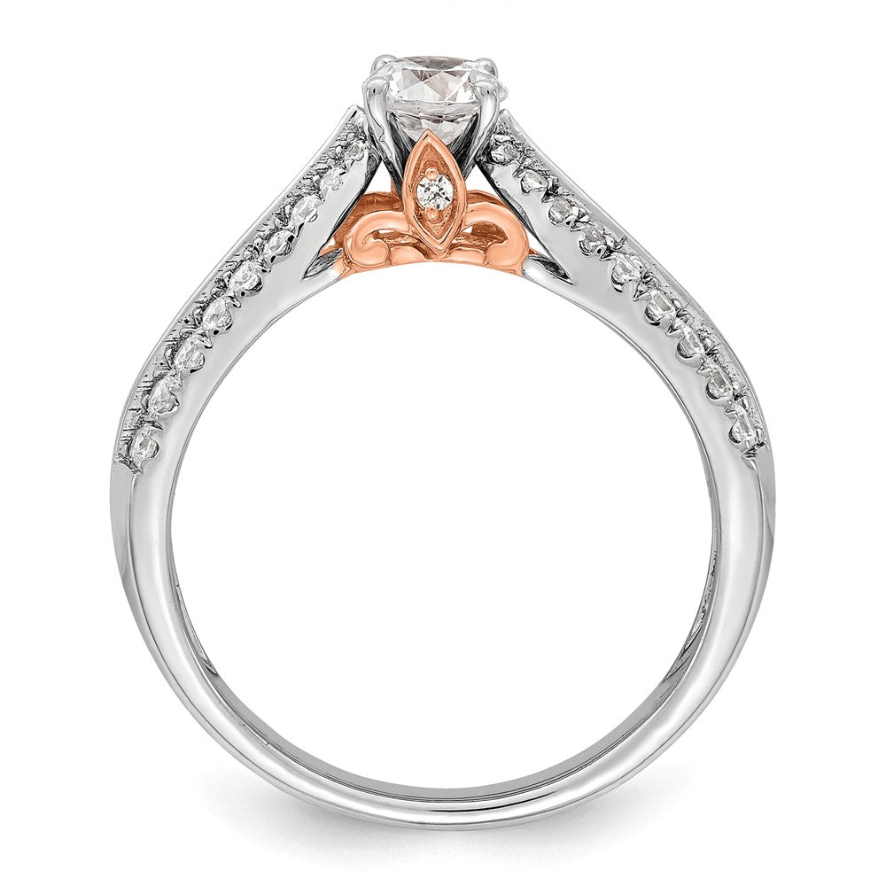 14k Two Tone Rose and White Gold 3/4 carat Lab Grown Diamond VS/SI+ G+ Round Complete Channel Set Shared Prong Engagement Ring