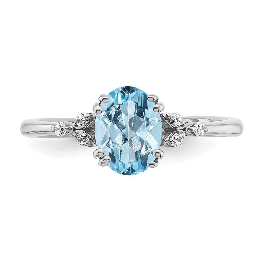 Sterling Silver Rhodium-plated Aquamarine and Diamond Ring