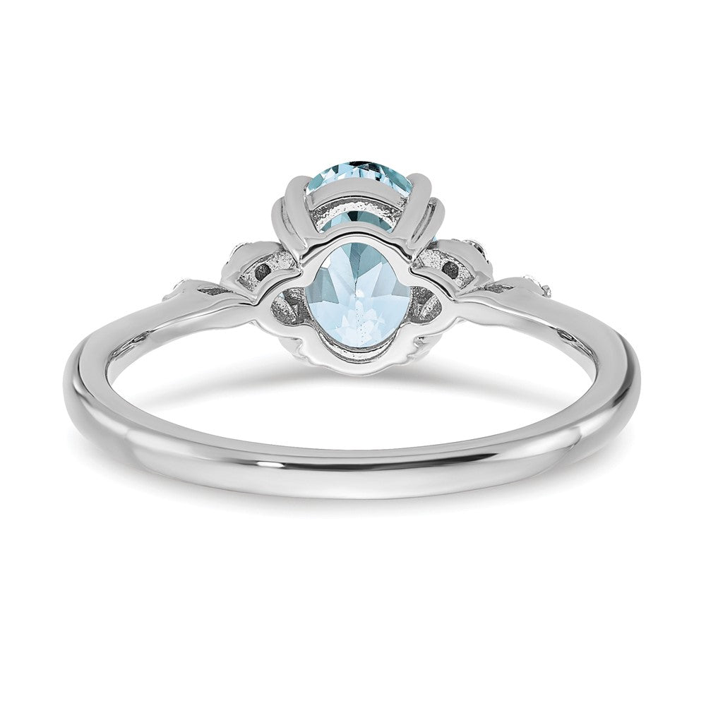 Sterling Silver Rhodium-plated Aquamarine and Diamond Ring