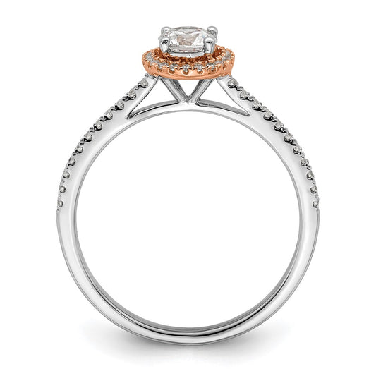 10k Two-Tone Rose and White Gold 1/2 carat Lab Grown Diamond VS/SI+ G+ Round Complete Halo Engagement Ring