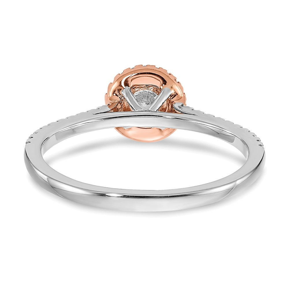 14k Two-tone Rose and White Gold 1/2 carat Lab Grown Diamond VS/SI+ G+ Round Complete Halo Engagement Ring