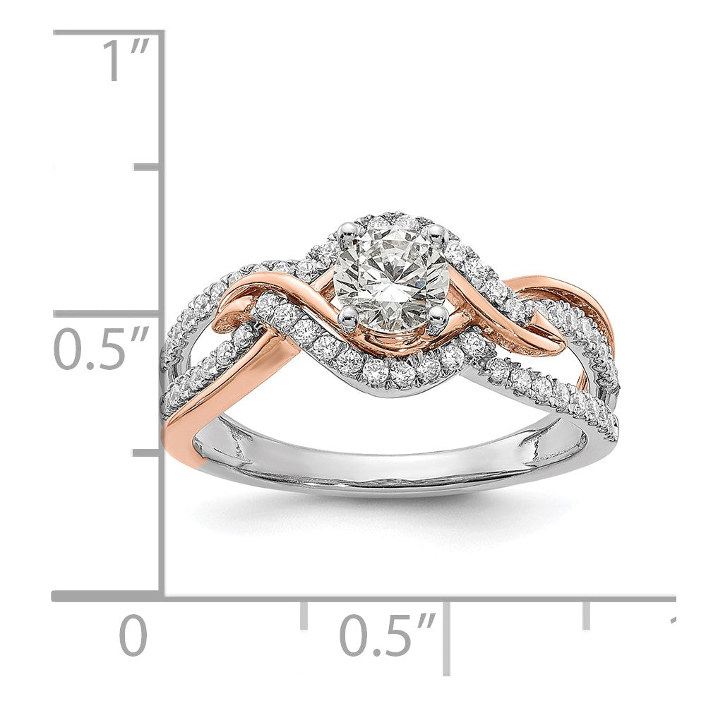 14k White and Rose Gold Criss-Cross (Holds (1/2 carat (5.2mm) Round Center) 1/3 carat Diamond Semi-mount Engagement Ring