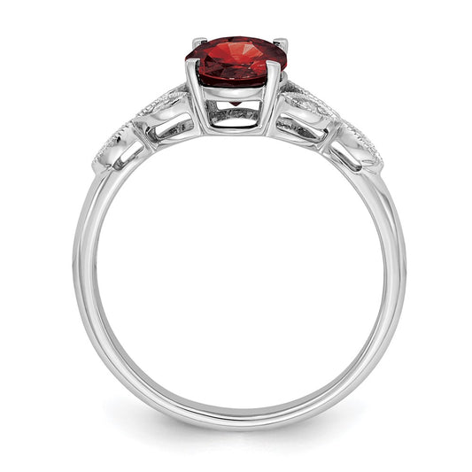 10k White Gold 8x6mm Oval Garnet and 1/20 carat Diamond Ring