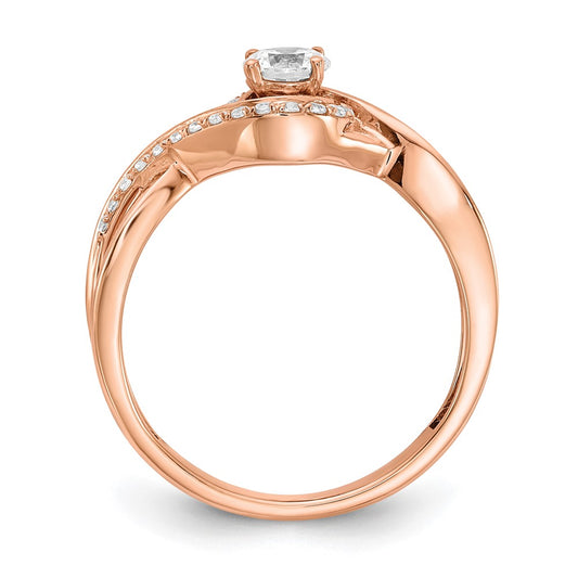 14k Rose Gold Criss-Cross (Holds 1/3 carat (4.5mm) Round Center) 1/6 carat Diamond Semi-mount Engagement Ring