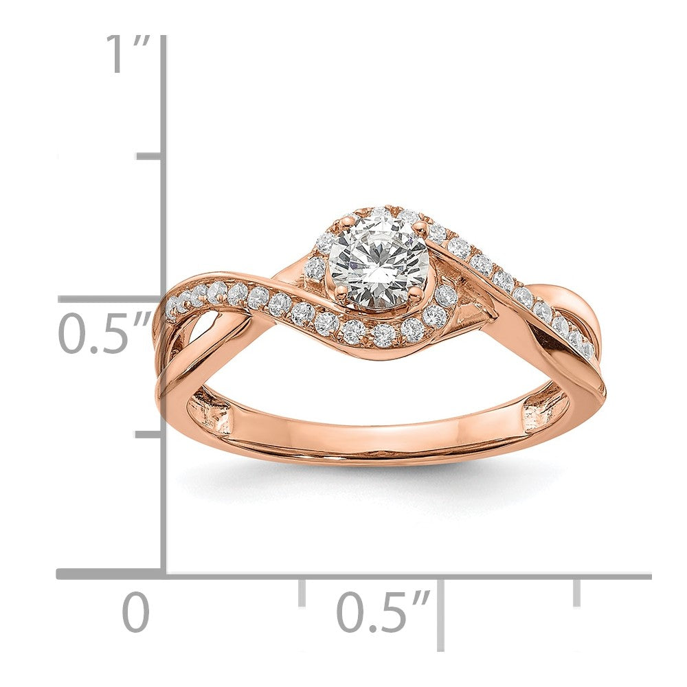14k Rose Gold Criss-Cross (Holds 1/3 carat (4.5mm) Round Center) 1/6 carat Diamond Semi-mount Engagement Ring