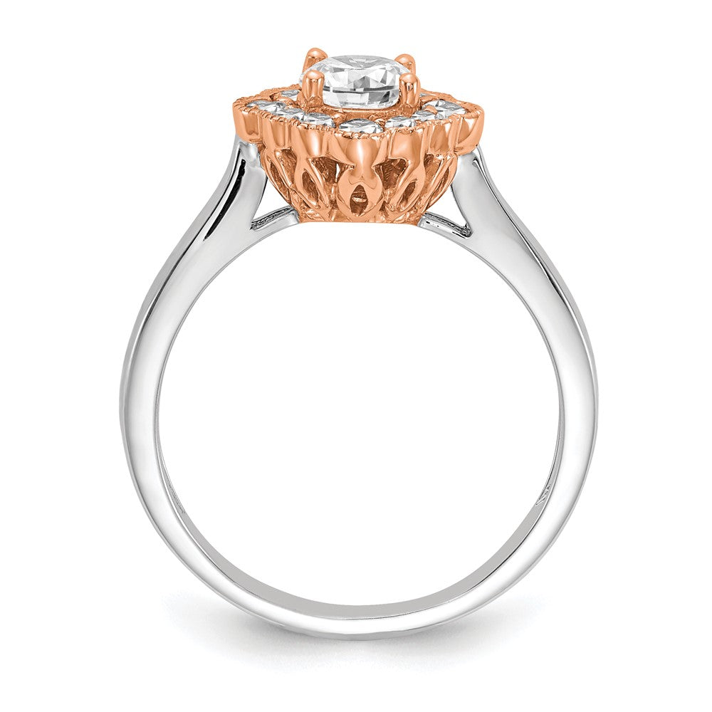 True Origin 14K Two Tone White and Rose Gold 1/4 carat Lab Grown Diamond VS+ F+ Semi-Mount Round Halo Engagement Ring
