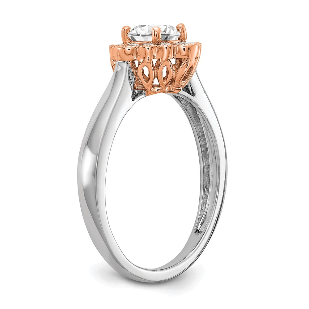 True Origin 14K Two Tone White and Rose Gold 1/4 carat Lab Grown Diamond VS+ F+ Semi-Mount Round Halo Engagement Ring