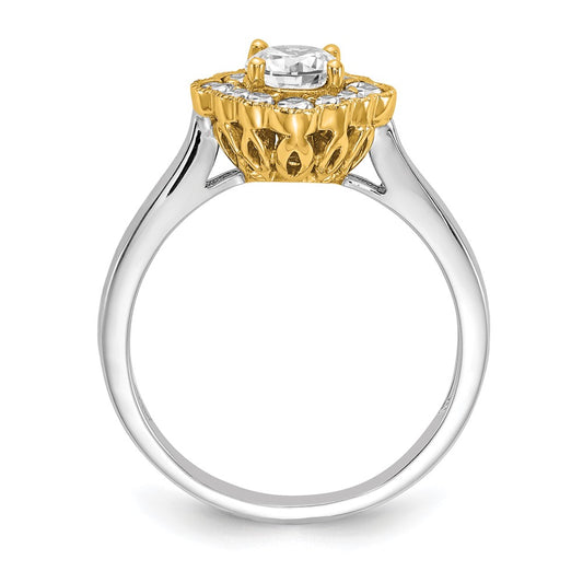 True Origin 14K Two Tone Gold 1/4 carat Lab Grown Diamond VS+ F+ Semi-Mount Round Halo Engagement Ring