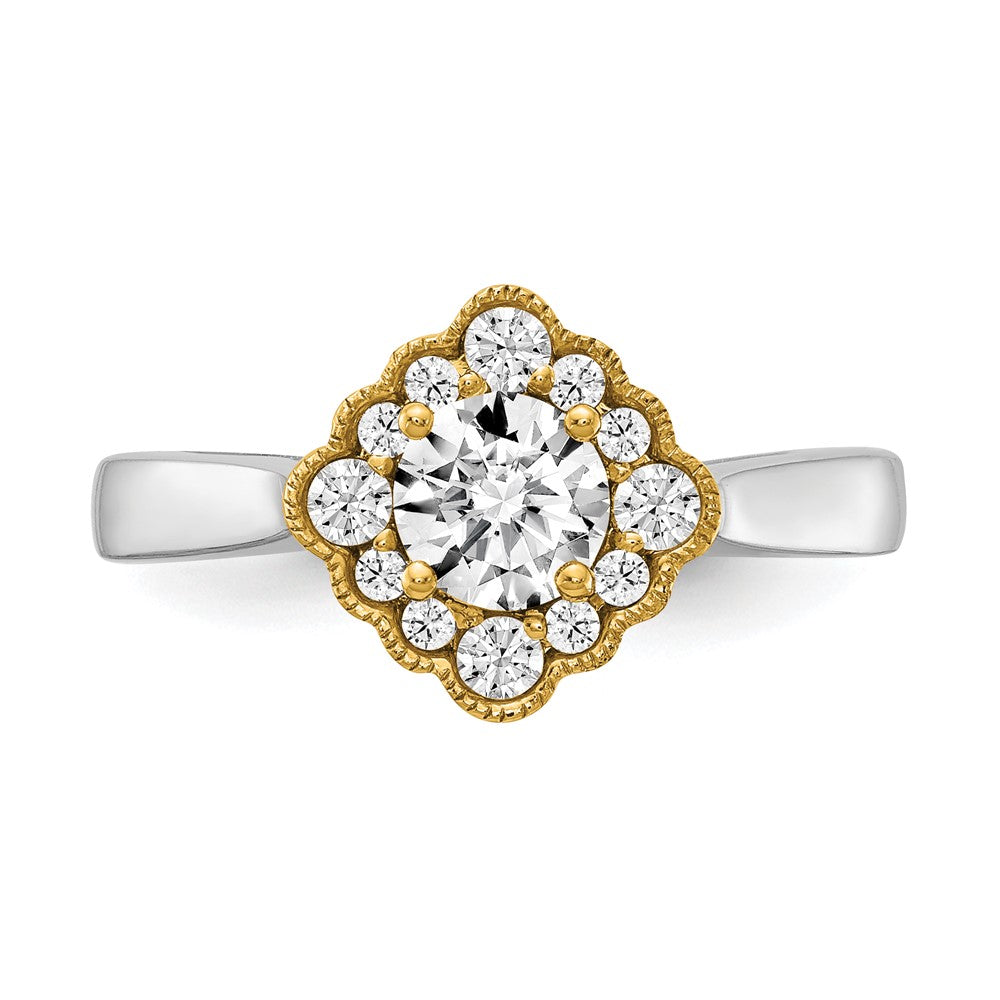 True Origin 14K Two Tone Gold 1/4 carat Lab Grown Diamond VS+ F+ Semi-Mount Round Halo Engagement Ring