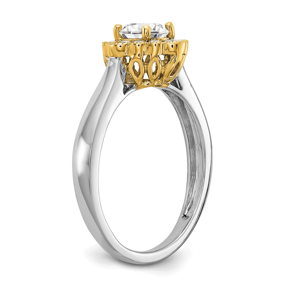True Origin 14K Two Tone Gold 1/4 carat Lab Grown Diamond VS+ F+ Semi-Mount Round Halo Engagement Ring