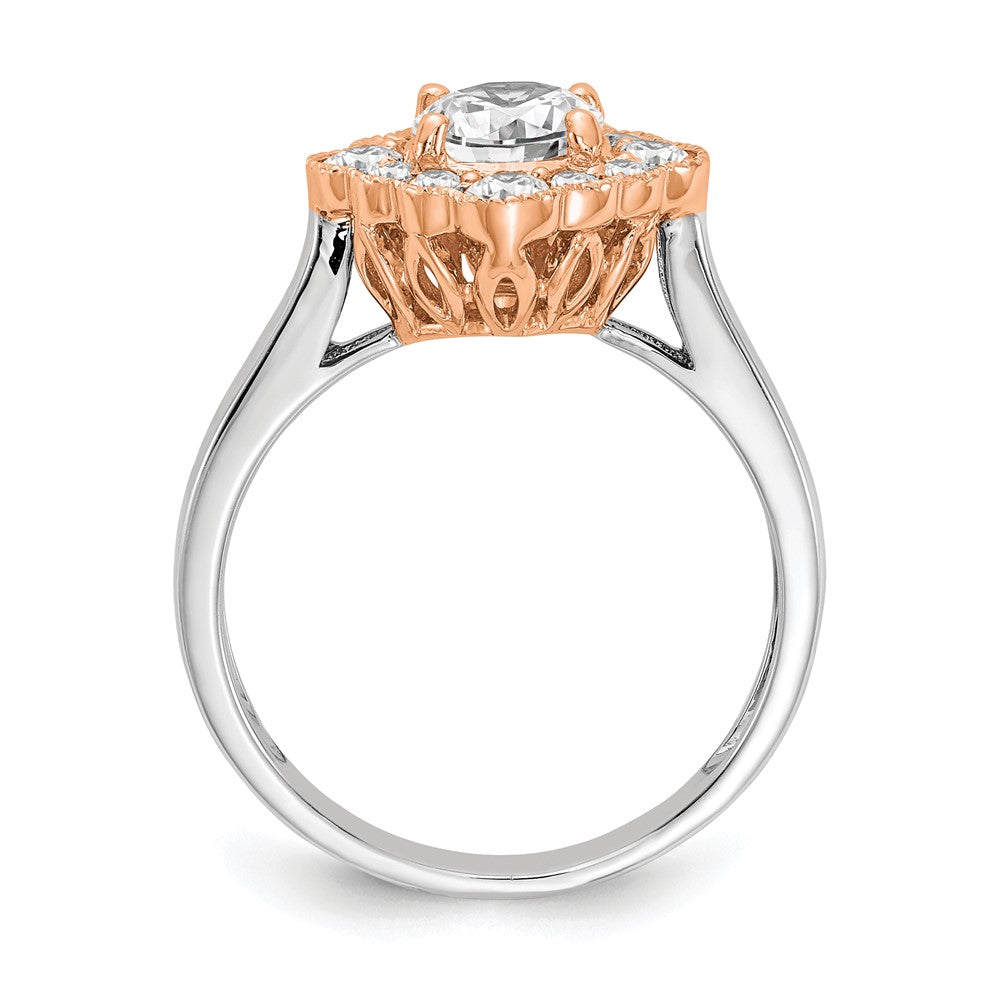True Origin 14K Two Tone White and Rose Gold 1/4 carat Lab Grown Diamond VS+ F+ Semi-Mount Round Halo Engagement Ring