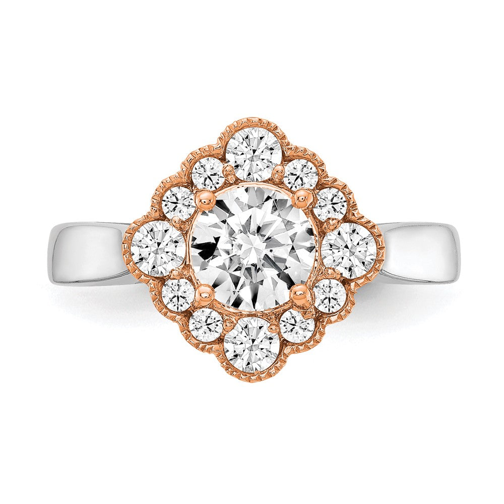 True Origin 14K Two Tone White and Rose Gold 1/4 carat Lab Grown Diamond VS+ F+ Semi-Mount Round Halo Engagement Ring