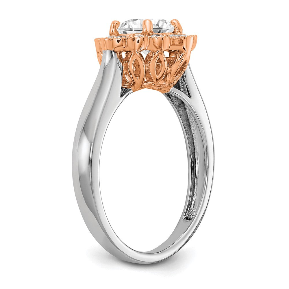 True Origin 14K Two Tone White and Rose Gold 1/4 carat Lab Grown Diamond VS+ F+ Semi-Mount Round Halo Engagement Ring