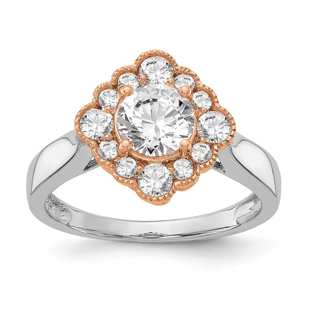 True Origin 14K Two Tone White and Rose Gold 1/4 carat Lab Grown Diamond VS+ F+ Semi-Mount Round Halo Engagement Ring