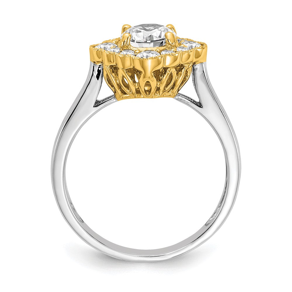 True Origin 14K Two Tone Yellow and White Gold 1/4 carat Lab Grown Diamond VS+ F+ Semi-Mount Round Halo Engagement Ring