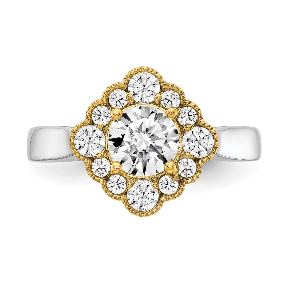 True Origin 14K Two Tone Yellow and White Gold 1/4 carat Lab Grown Diamond VS+ F+ Semi-Mount Round Halo Engagement Ring