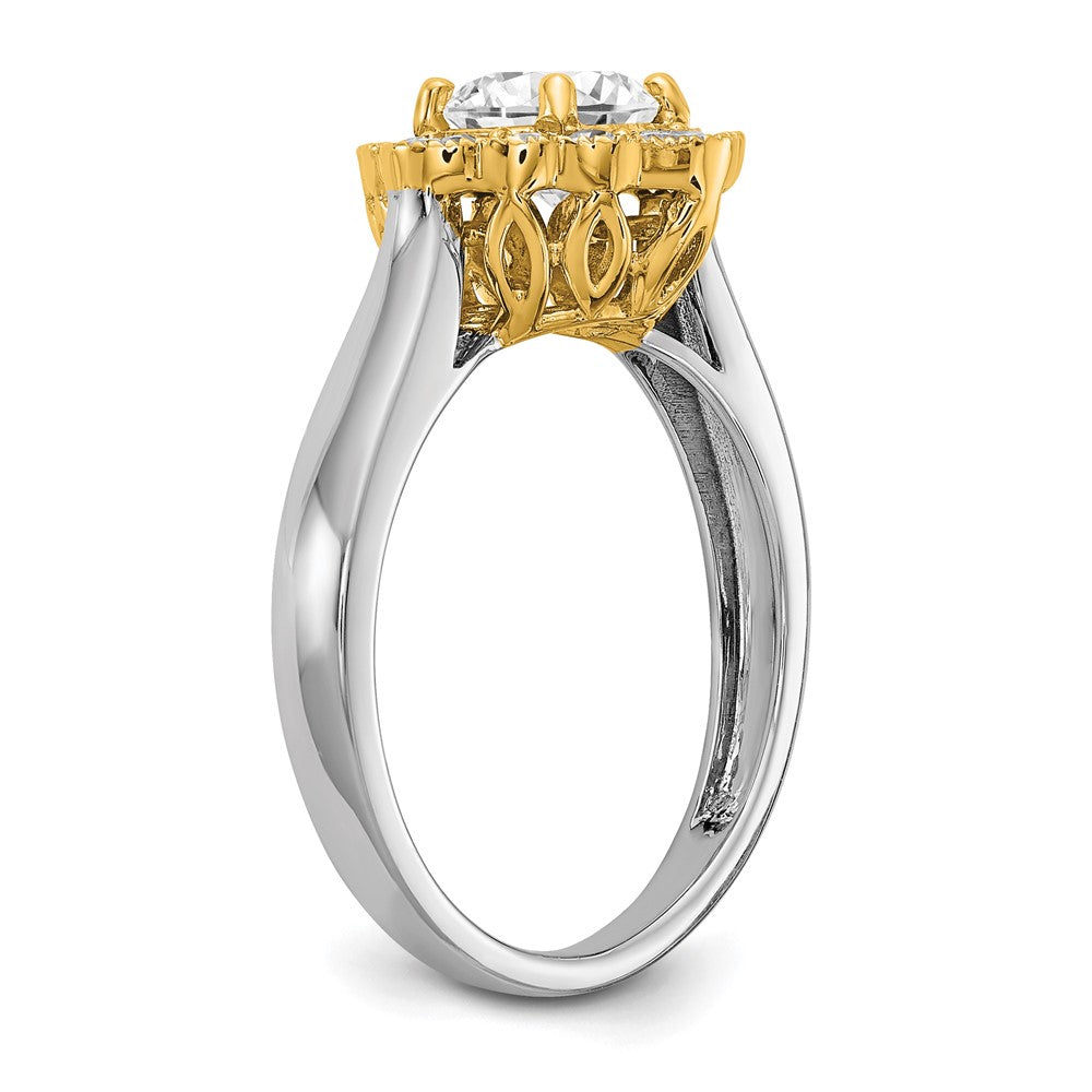 True Origin 14K Two Tone Yellow and White Gold 1/4 carat Lab Grown Diamond VS+ F+ Semi-Mount Round Halo Engagement Ring