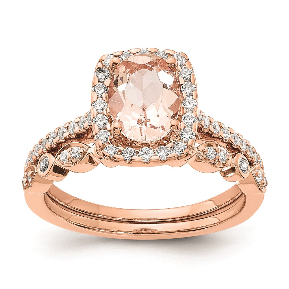 Blooming Bridal 14k Rose Gold Halo 8x6mm Oval Morganite and 1/3 carat Diamond Complete Engagement Ring