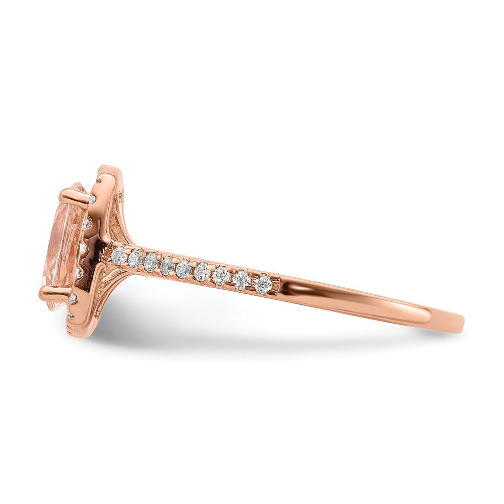 Pure Serenity 14k Rose Gold 1/3 carat Lab Grown Diamond VS/SI+ G+ and Oval Morganite Halo Engagement Ring