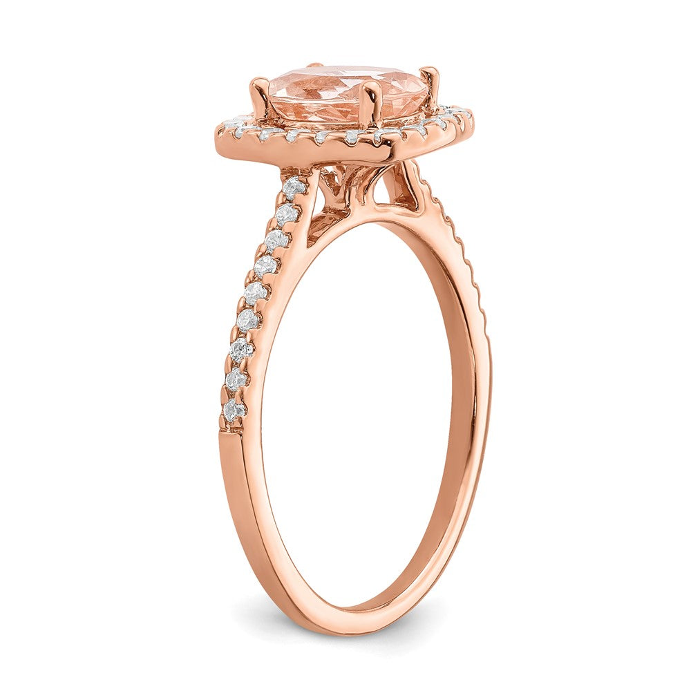 Pure Serenity 14k Rose Gold 1/3 carat Lab Grown Diamond VS/SI+ G+ and Oval Morganite Halo Engagement Ring