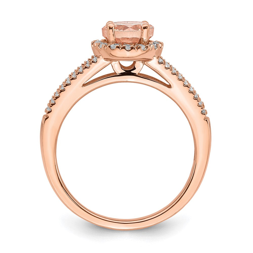 Pure Serenity 14k Rose Gold 1/4 carat Lab Grown Diamond VS/SI+ G+ and Round Morganite Halo Engagement Ring