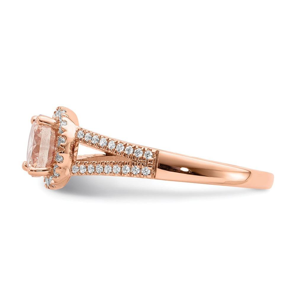 Pure Serenity 14k Rose Gold 1/4 carat Lab Grown Diamond VS/SI+ G+ and Round Morganite Halo Engagement Ring