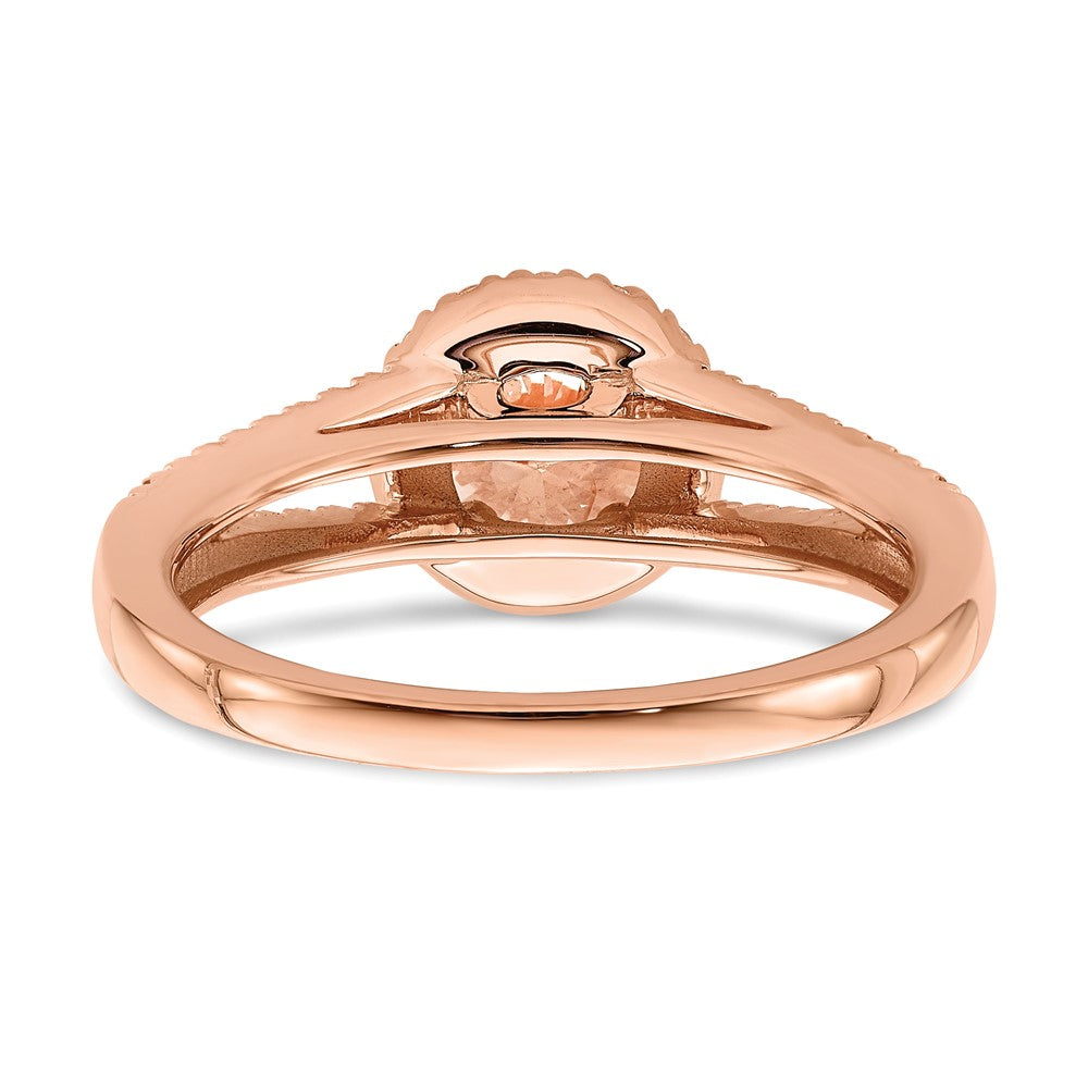 Pure Serenity 14k Rose Gold 1/4 carat Lab Grown Diamond VS/SI+ G+ and Round Morganite Halo Engagement Ring