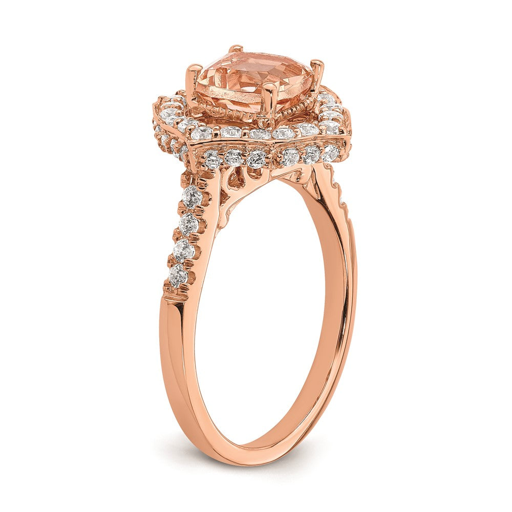 Blooming Bridal 14k Rose Gold Halo 7.00mm Cushion-cut Morganite and 3/4 carat Diamond Complete Engagement Ring