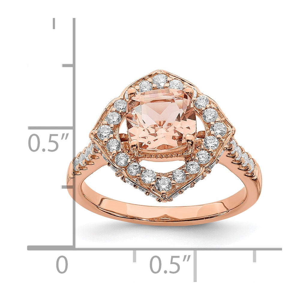 Blooming Bridal 14k Rose Gold Halo 7.00mm Cushion-cut Morganite and 3/4 carat Diamond Complete Engagement Ring