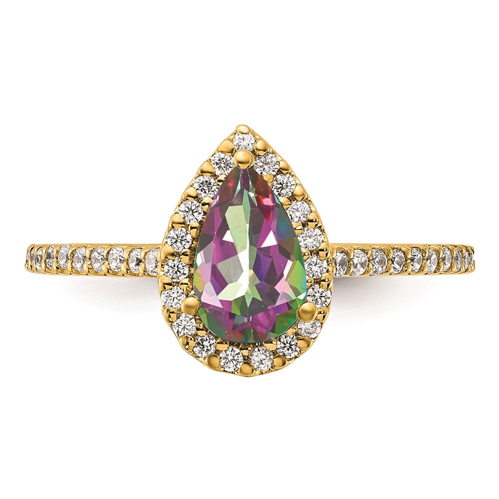 Blooming Bridal 14k Halo 8x5mm Pear-cut Mystic Fire Topaz and 1/4 carat Diamond Complete Engagement Ring