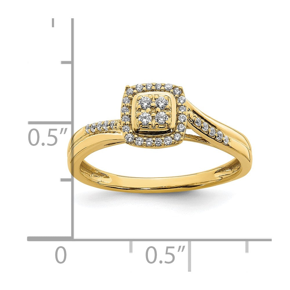 10k Yellow Gold Square Halo Cluster 1/6 carat Diamond Complete Engagement Ring