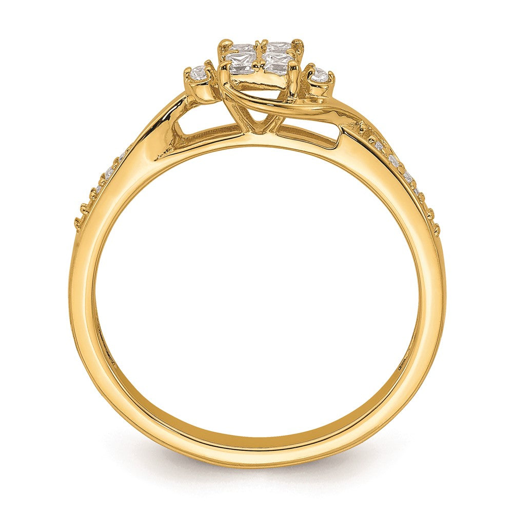 10k Yellow Gold Bypass Cluster 1/5 carat Diamond Complete Engagement Ring