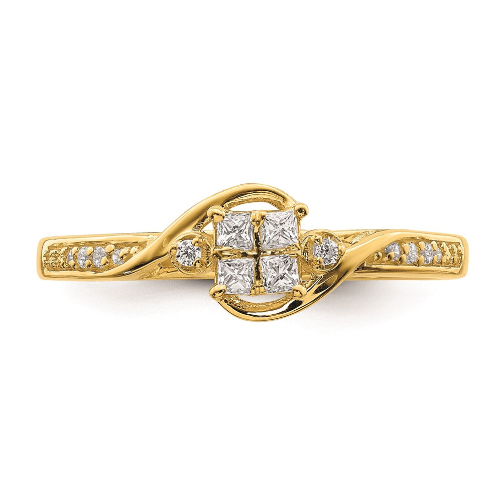 10k Yellow Gold Bypass Cluster 1/5 carat Diamond Complete Engagement Ring