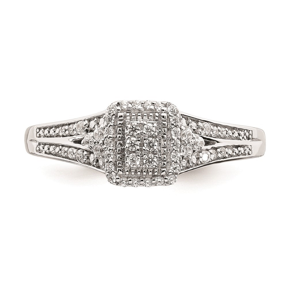 10k White Gold Rectangular Halo Cluster 1/5 carat Diamond Complete Engagement Ring