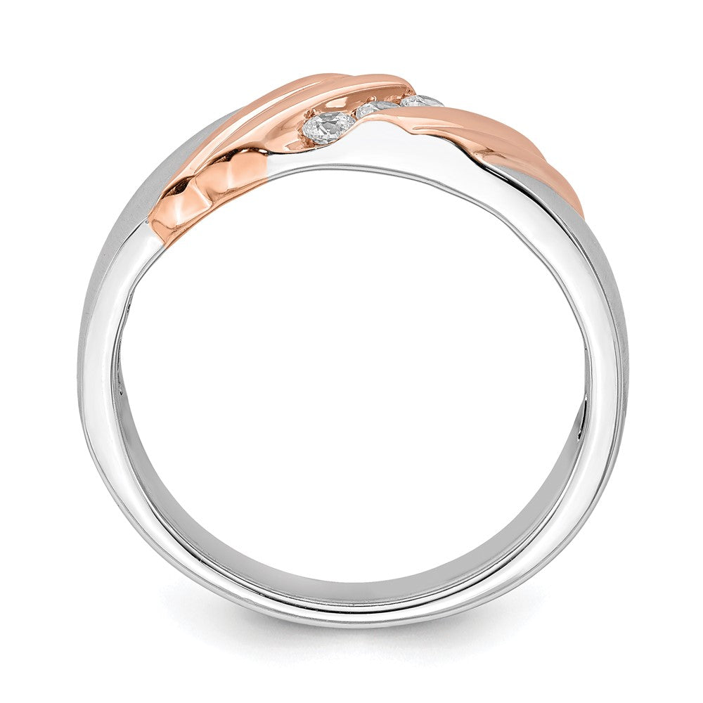 IBGoodman 14k Two-tone Rose and White Gold 1/6 carat Lab Grown Diamond VS/SI+ G+ Three Stone Complete Men's Ring