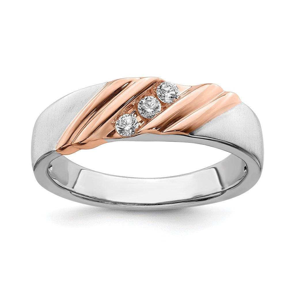 IBGoodman 14k Two-tone Rose and White Gold 1/6 carat Lab Grown Diamond VS/SI+ G+ Three Stone Complete Men's Ring
