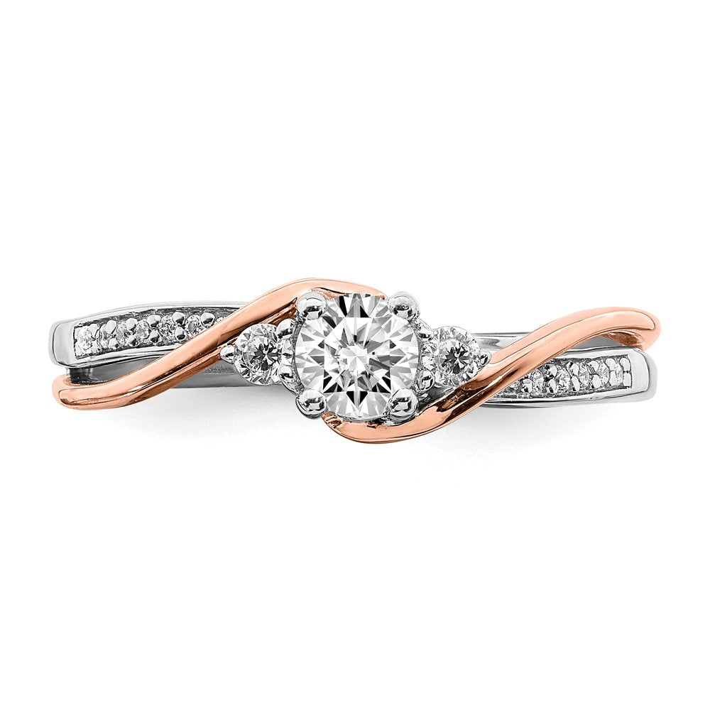 14k Two-tone Rose and White Gold 3/8 carat Lab Grown Diamond VS/SI+ G+ Round Complete Bypass Engagement Ring